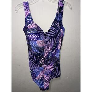 Azul 16W Swim Dress One-Piece Skirted Swimsuit Purple black full coverage Vtg